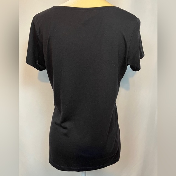 a.n.a. Black Short Sleeve Striped Blouse PL - Picture 2 of 7